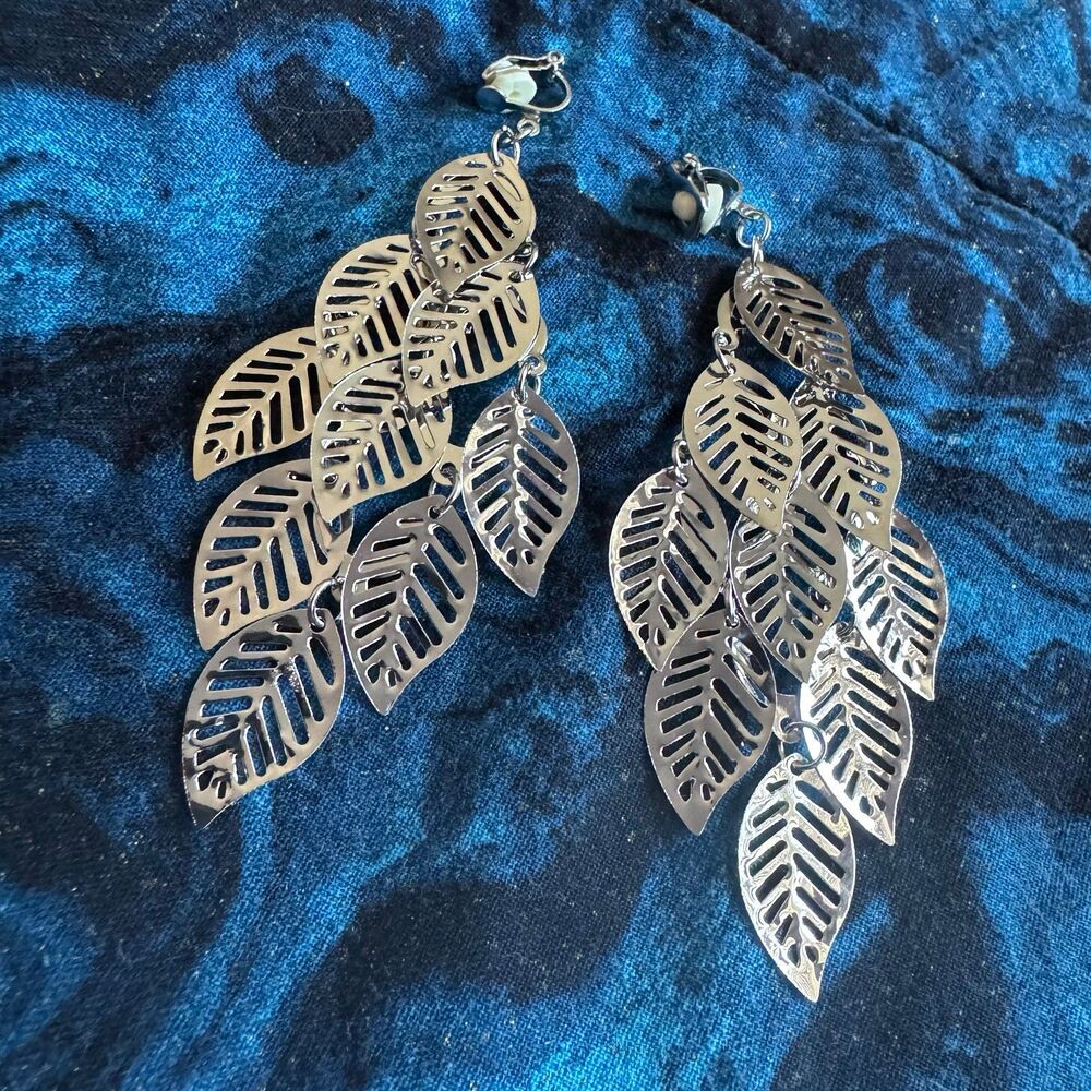 Silver Leaf Cascade Clip-On Earrings